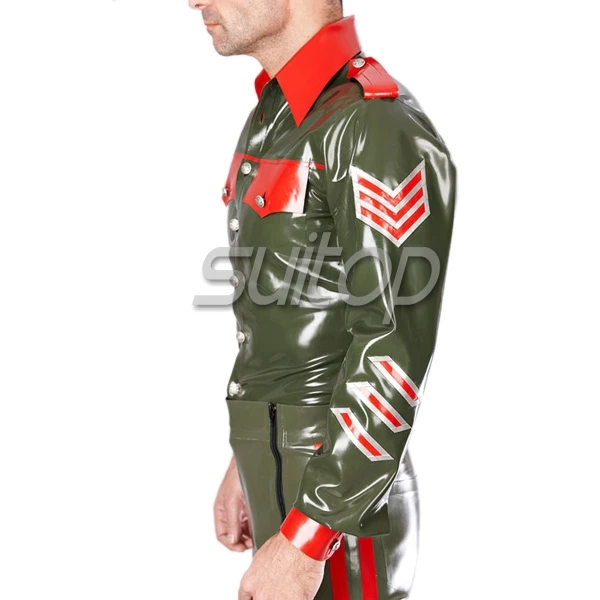 mens latex uniform top latex army man coat shirt