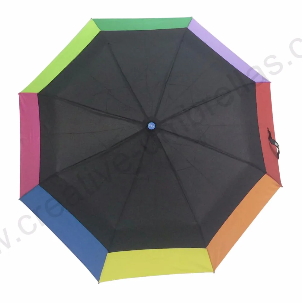 Customized mass cargo Oem Ex-factory three fold auto open fiberglass windproof link-border umbrella anti-rust rainbow parasol