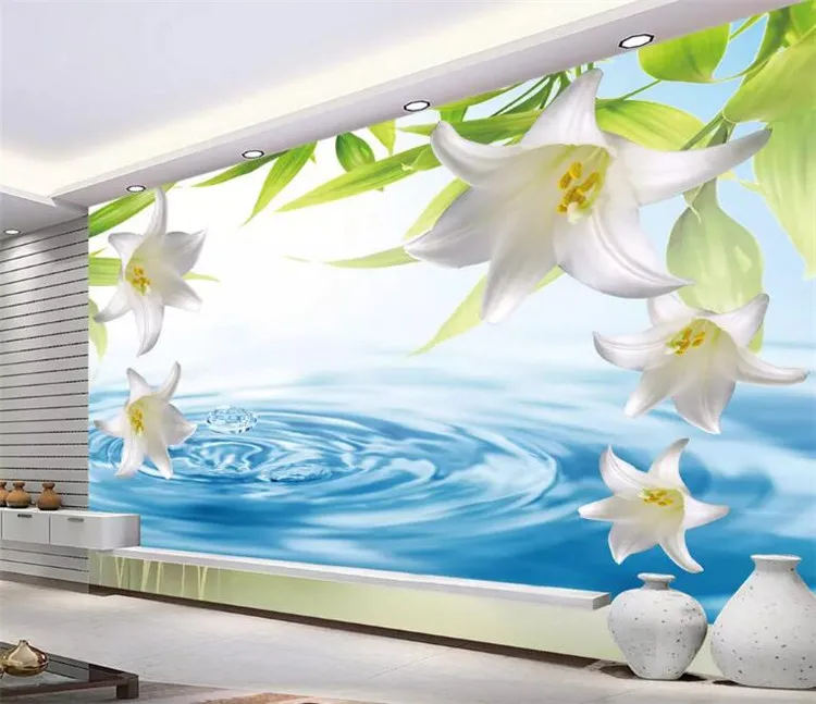 

Custom Any Size 3D Photo Wallpaper Modern Lily Flower Stereoscopic Water Wave Living Room Sofa TV Backdrop Wallpaper Murals 3D