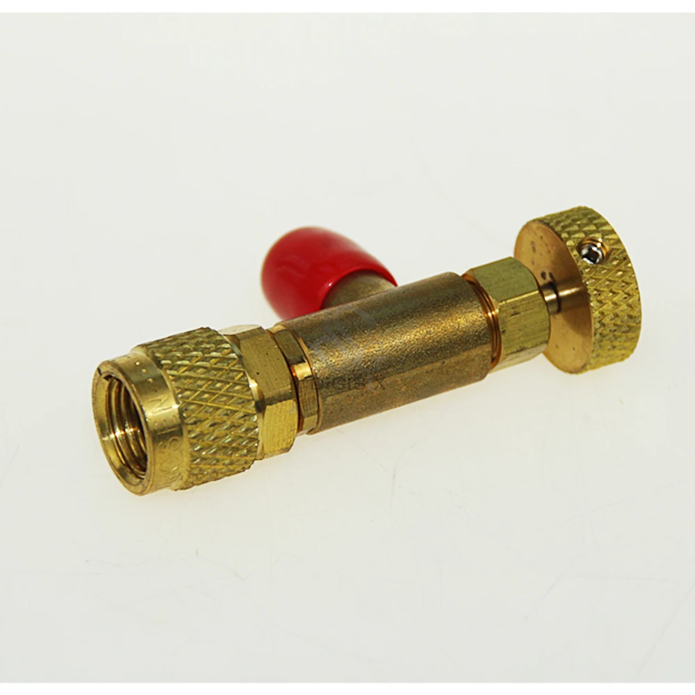 HS-1221 adaptador de carregamento de refrigeração r410a, válvula de carregamento de ar condicionado 1/4 "sae macho a 5/16" adaptador de segurança sae famale