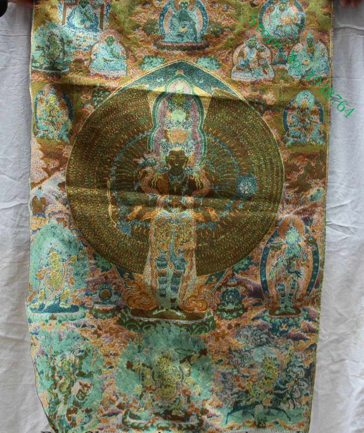 36 inch Silk embroidery 1000 Arms Guanyin Nymph Thangka Paintings Mural-6354