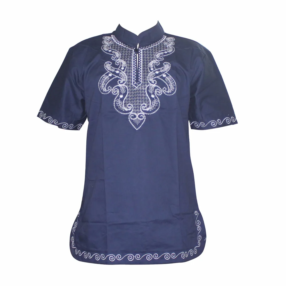 Dashikiage New Men\'s Pharaoh Scepter Embroidery Short Sleeve Best Colors Traditional Mali African Vintage Top