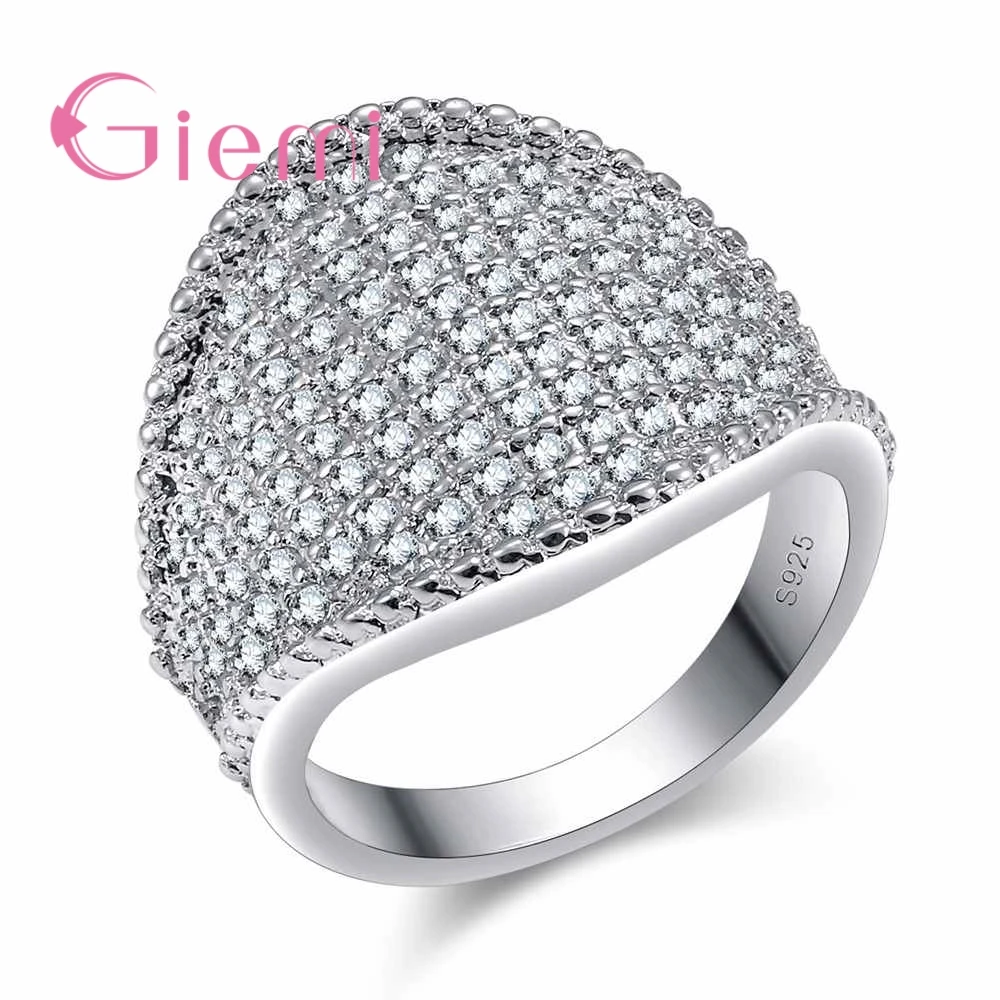 Classic Fashion Geometric Shape Crystal Ring Engagement Bridal Wedding Ceremony Jewelry 925 Sterling Silver and CZ