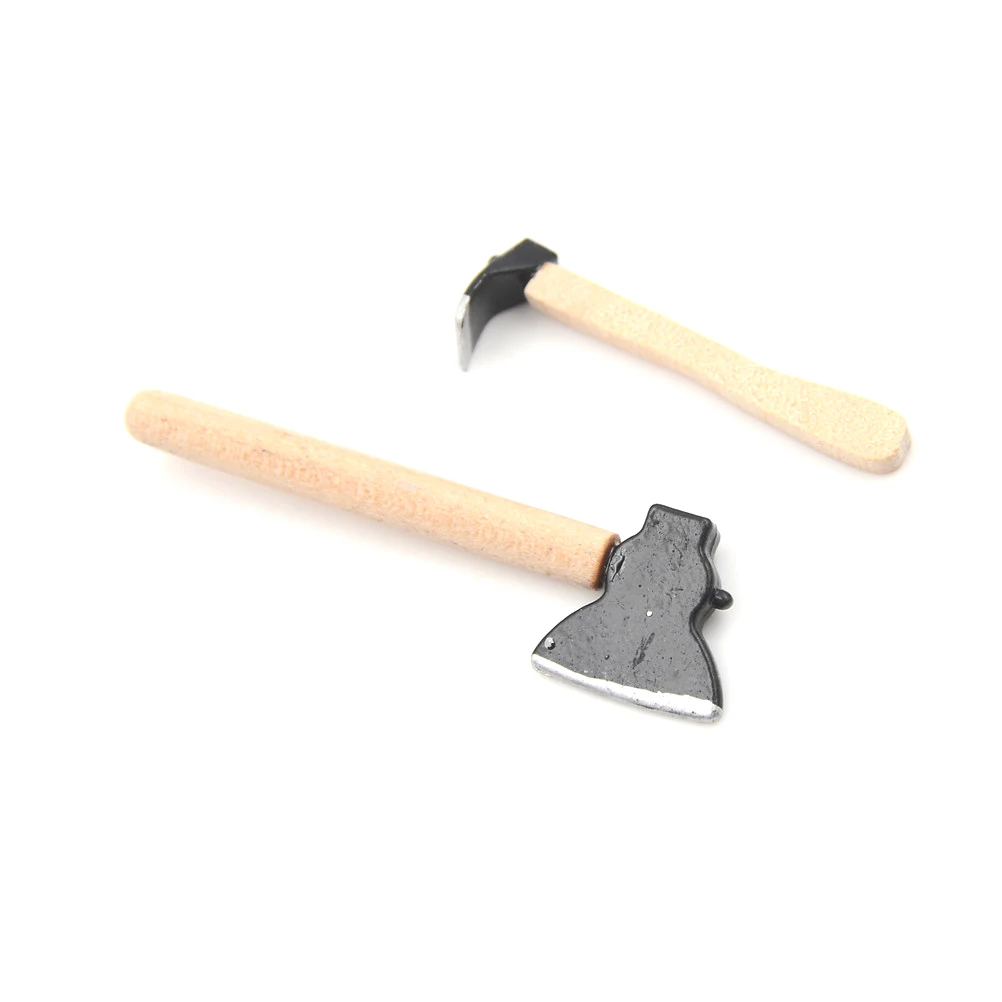 3Pcs/set Mini Wood Metal Chopper Hatchet Dollhouse Miniature 1:12 Toy Tools Axe Hammer Wholesale