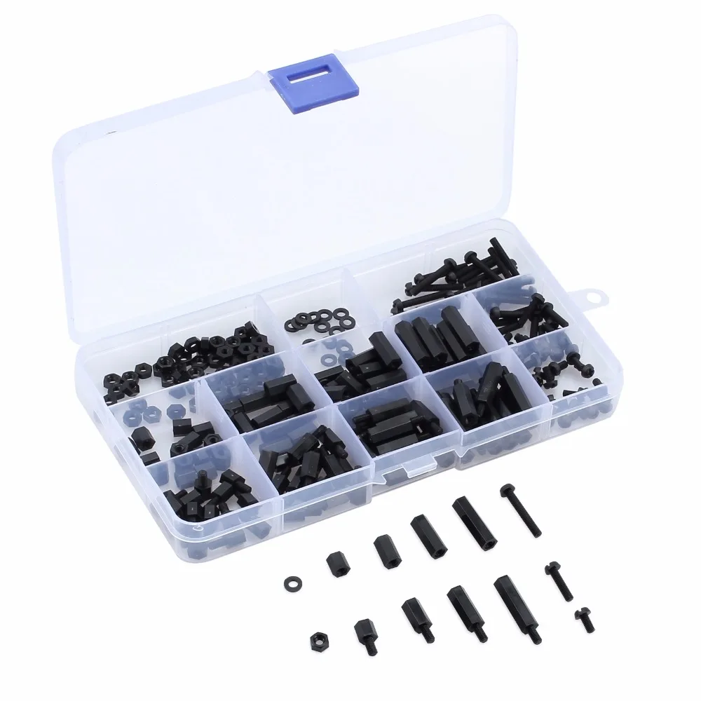 GARLLEN 260pcs M3 Hex Socket Screw Set Nylon Plastic Flat Round Cap Head Screws Bolts and Nuts Assortment Kit with Storage Box