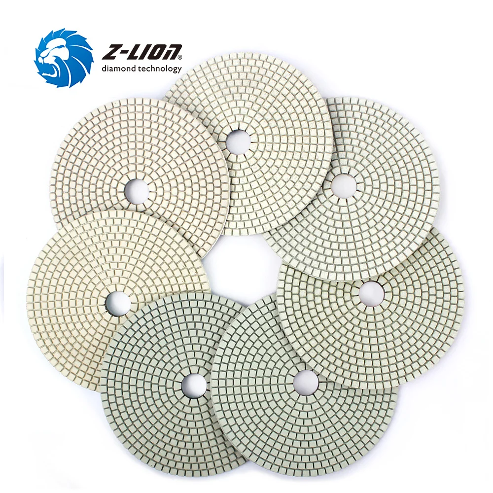 Z-LION 6 Inch 7pcs/Set Wet Diamond Polishing Pad For Granite Marble Stone White Bond Diamond Disc Wet Polishing Wheels Tools