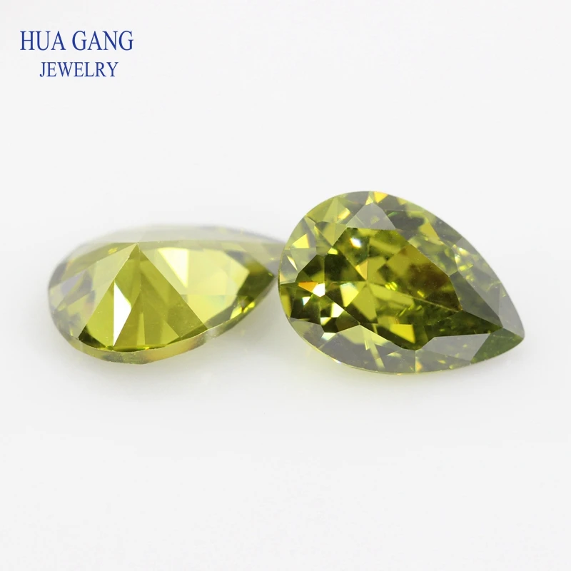 2x3~18x25mm Pear Shape Cut 5A Peridot CZ Stone Synthetic Gems Cubic Zirconia For Jewelry Wholesale