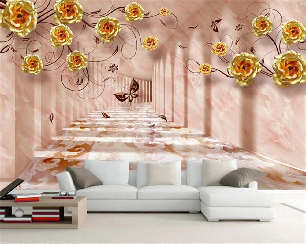 

Beibehang 3d Wallpaper Stereo Space Golden Rose Romantic TV Sofa Background Wall Living Room Bedroom wallpaper papel de parede