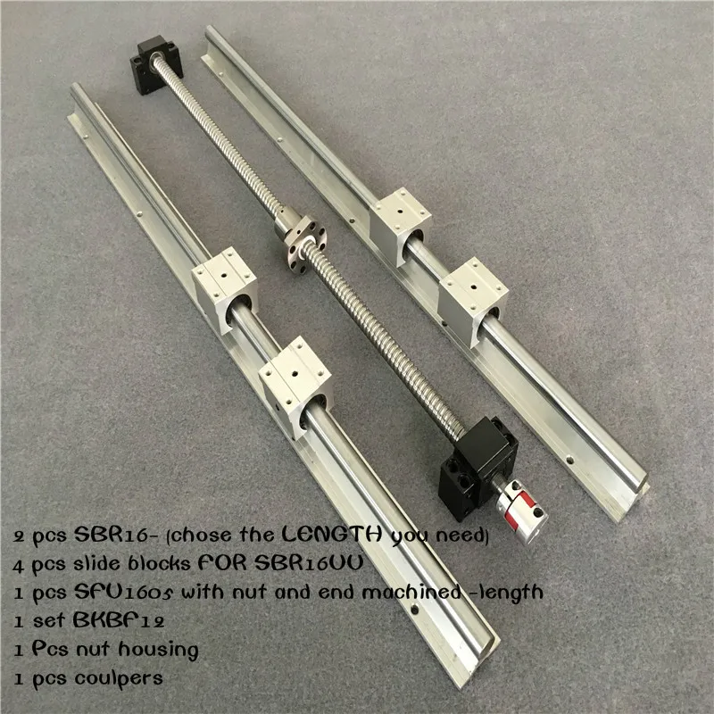 Free Shipping  ball screw SFU1605 & 2Pcs linear guide SBR16 L any length  +4 pcs SBR16UU & BK12 and BK12 & coupler 8