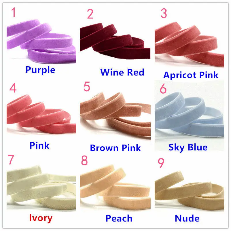 10Yards 10mm Stretchy Velvet Elastic Ribbon Wholesale 23 Colors Velour Tape Webbing for Girls Ponytail Holder Hair Tie Bracelet