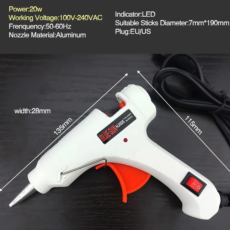 Free Shipping 6 IN 1 Glue Gun Set Electric Heat Hot Melt Crafts Repair Tool Professional DIY 110-240V 20W with Sticks