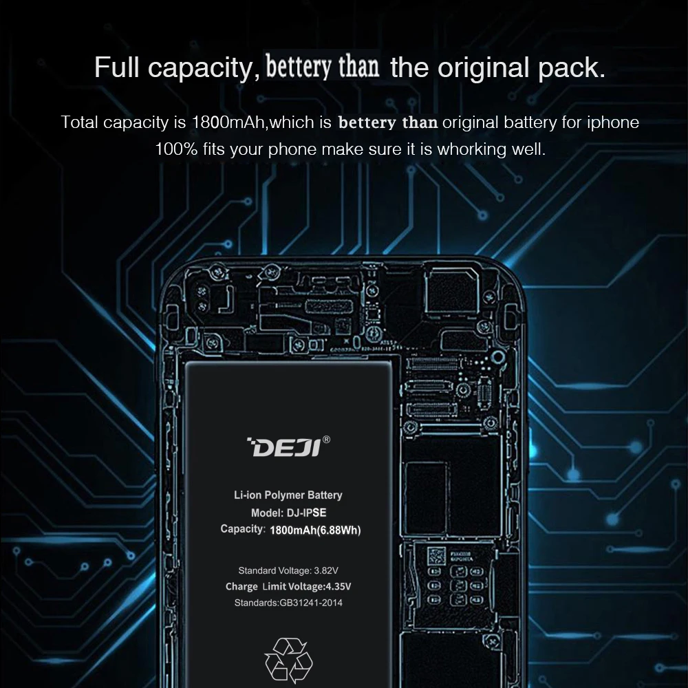 DEJI for iphone X battery replacement 8Plus internal 5s se 8 battery real capacity rechargeable battery