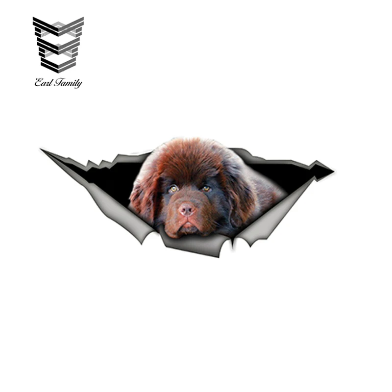 EARLFAMILY 15cm x 6cm Funny Newfoundland 3D Car Sticker Dewfie Pet Dog Decal Waterproof Car Styling Stickers Decoration