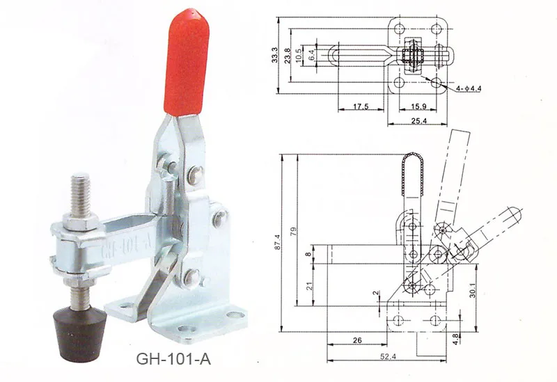 GH-101A Toggle Clamps 50Kg Holding Capacity Toggle Clamp Latch Vertical Type Flanged Base Quick Hand Tool Fixture Clamping