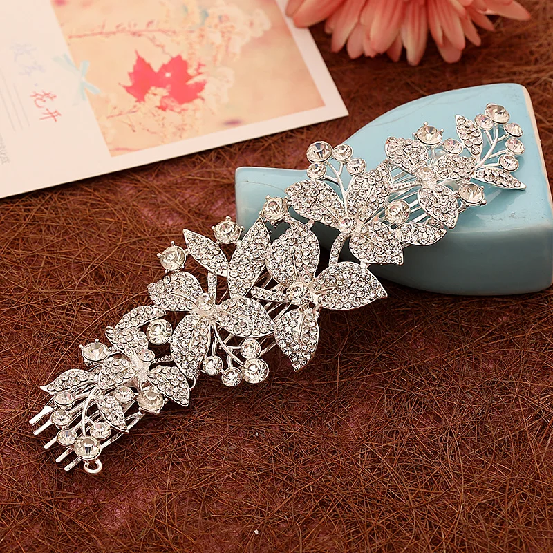 Flowers Bride Hair Accessories handmade Wedding hair jewelry Party crystal Bridal Starry Rhinestone Hair Comb Rhinestone Tiara
