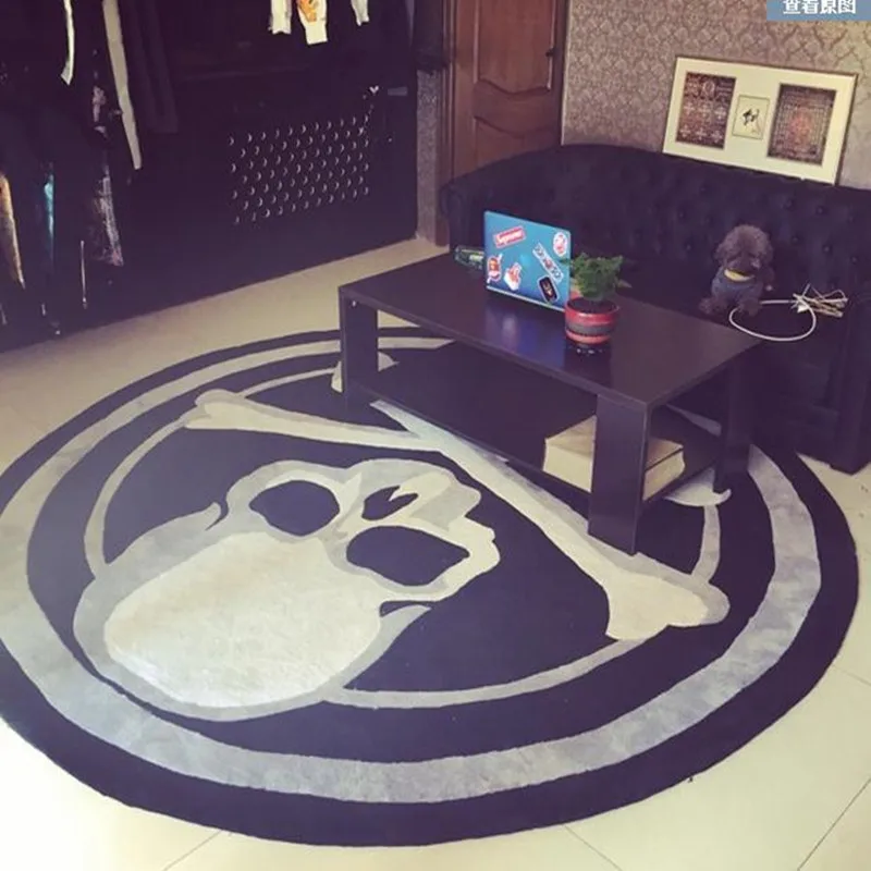 Trend Brand black white skull Round carpets for living room Bedroom Area Rugs High quality Home Decor carpet tapetes tapis salon