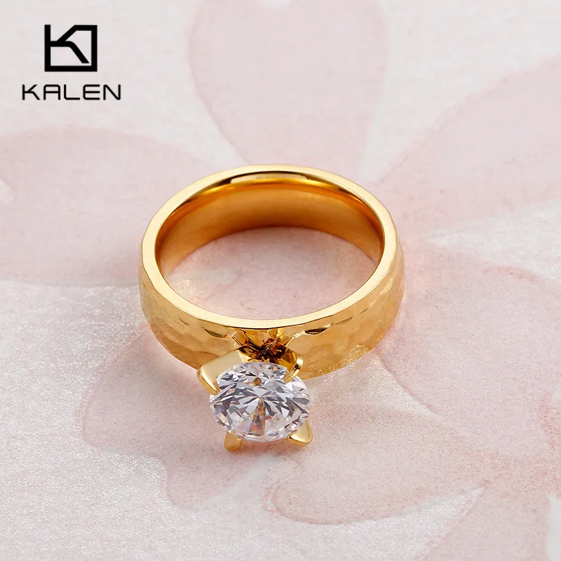 Kalen Arrival Fashion Zircon Finger Rings For Women Stainless Steel Gold Color Metal Engagement Wedding Jewelry Birthday Gifts