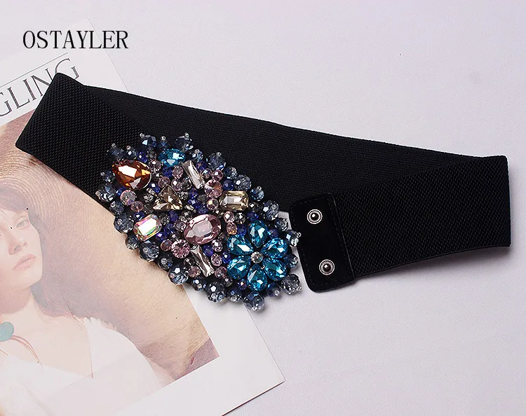 Colorful Rhinestone Waist Belt For Women Corset Caestus Belt Brand Elastic Band Ladies Luxury Flower Crystal Beaded Wedding Belt