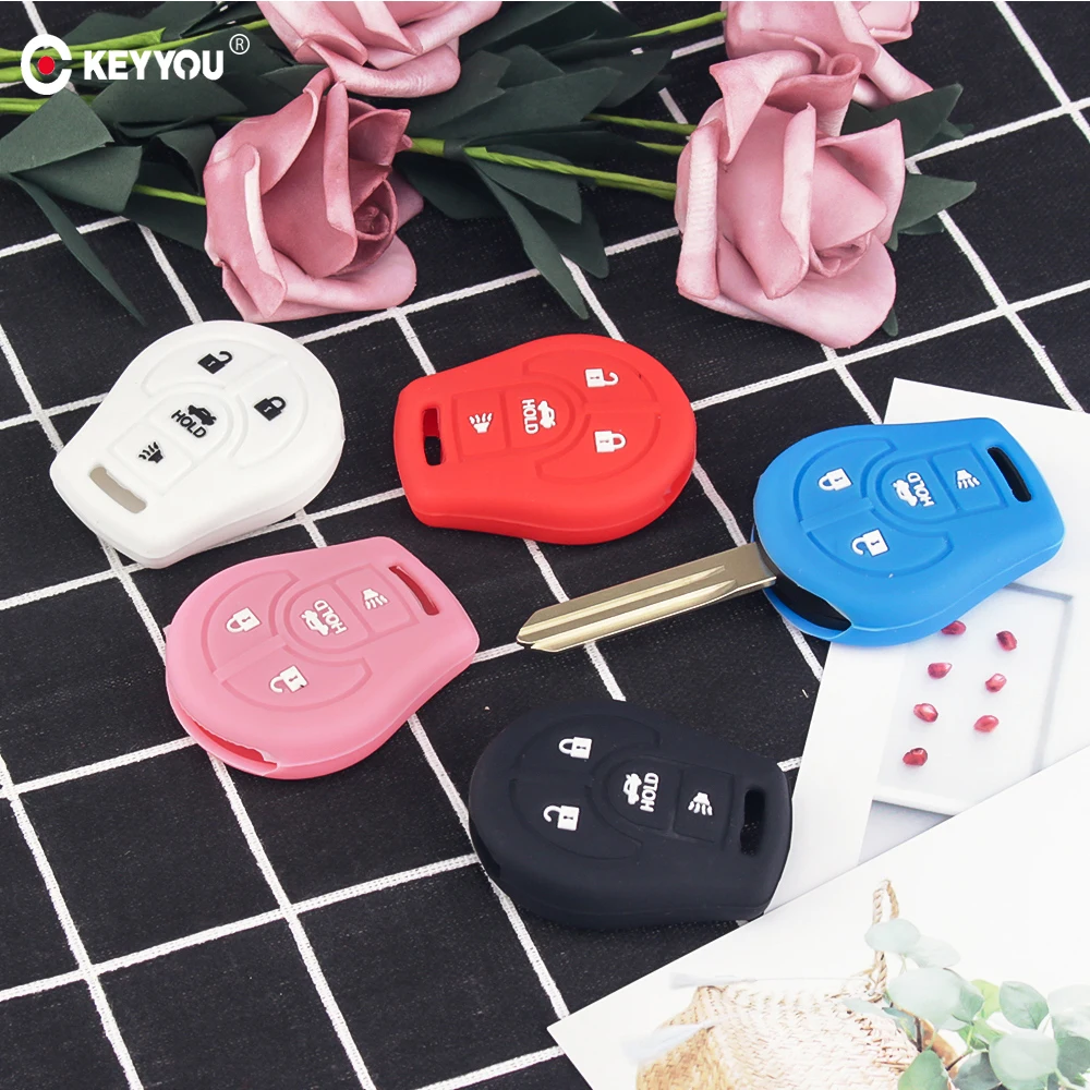 KEYYOU 4 Buttons Silicone Car Key Cover Fob Case For Nissan Maxima Versa Altima Sentra Tiida Armada Juke Micra Cube Car-styling