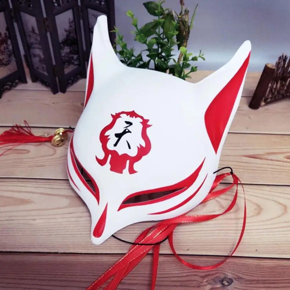 Japanese Style Anime Fox Mask With Tassels And Small Bells Upper Half Face Covered For Adults And Kids Masquerades Festival Cost