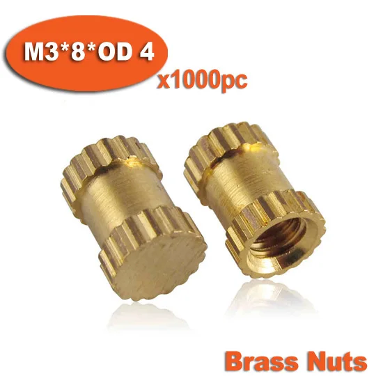 

1000pcs M3 x 8mm x OD 4mm Injection Molding Brass Knurled Thread Inserts Nuts