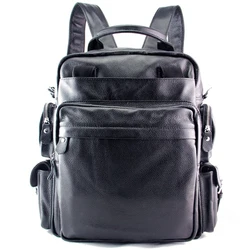 Fashion Cowhide Genuine Leather Backpack Men Leather Hiking Backpack School bag Male Bagpack Large Rucksack Big knapsack Black