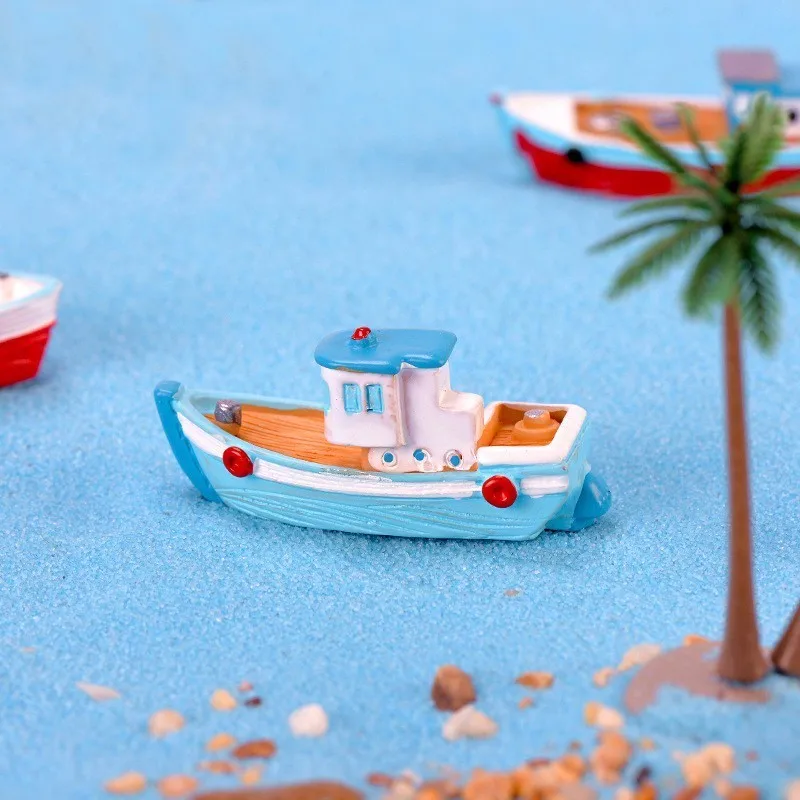 Boat Yacht Mediterranean Sea Model Figurine Aquarium Ornament Craft Decor Miniature Home Fairy Garden Decoration DIY Accessories