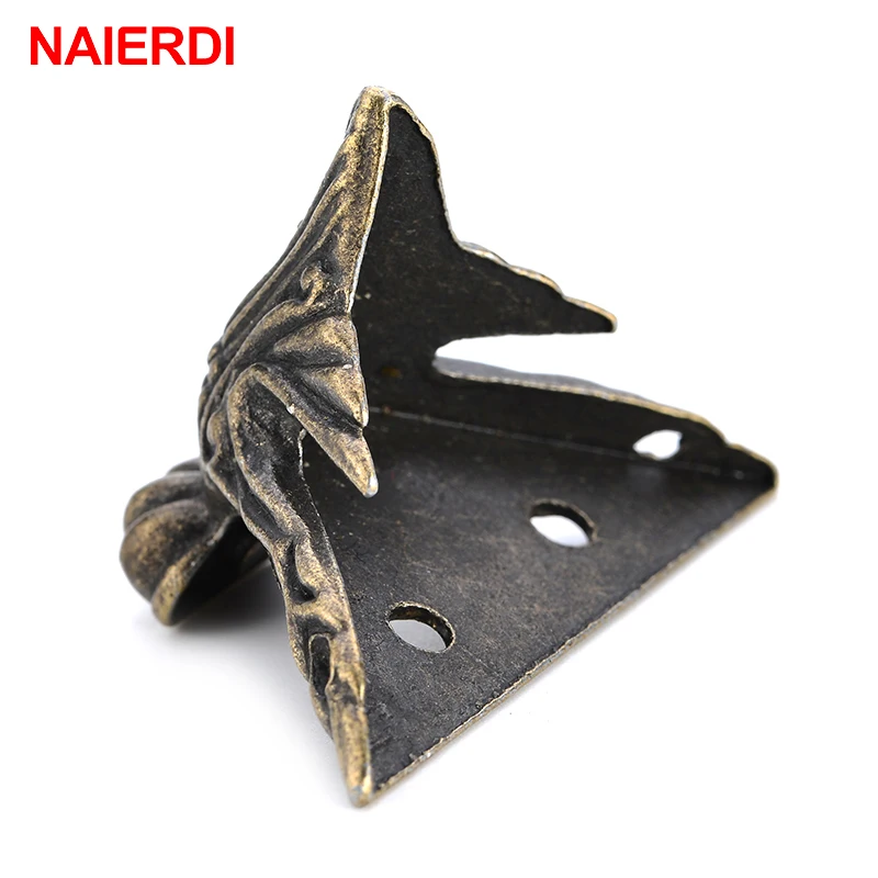 2PCS NAIERDI 40x30mm Antique Wood Box Feet Leg Corner Protector Triangle Rattan Carved Decorative Bracket For Furniture Hardware