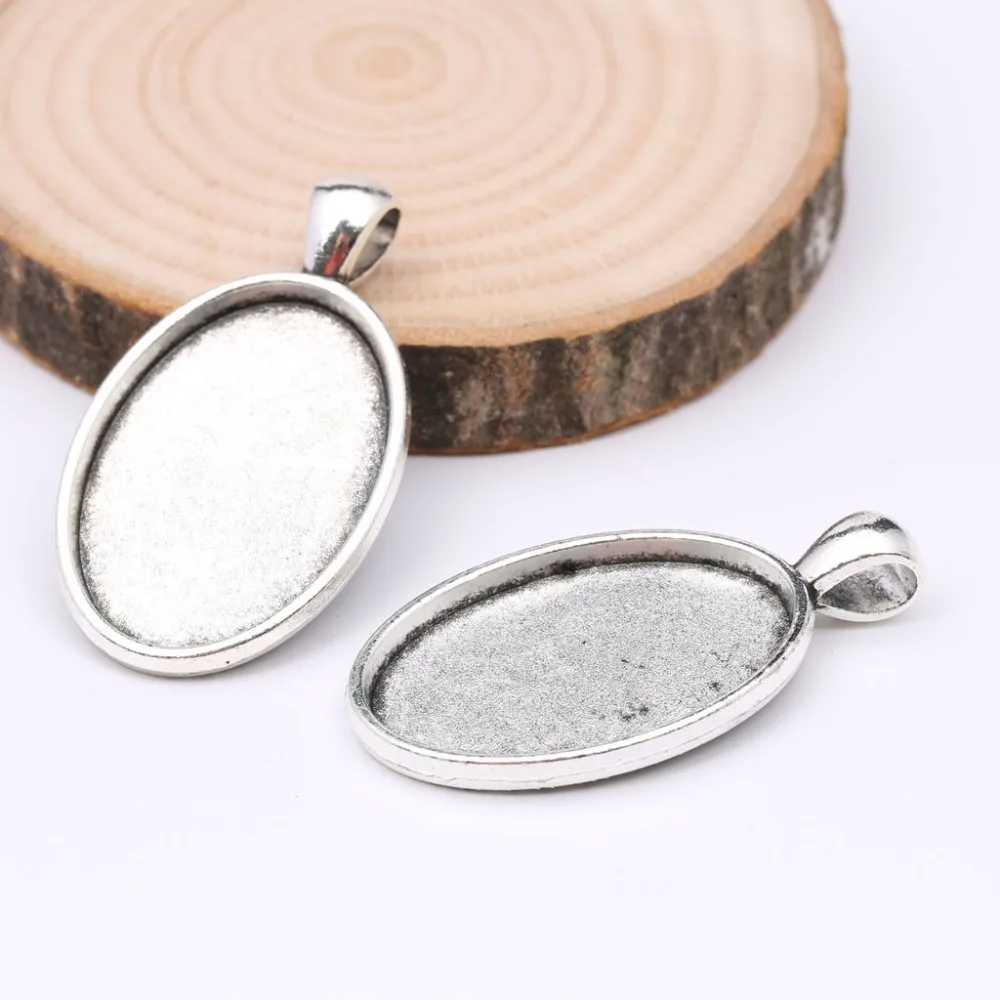 reidgaller 5pcs 20x30mm oval cabochon base settings antique silver blank pendant tray bezel diy jewelry components