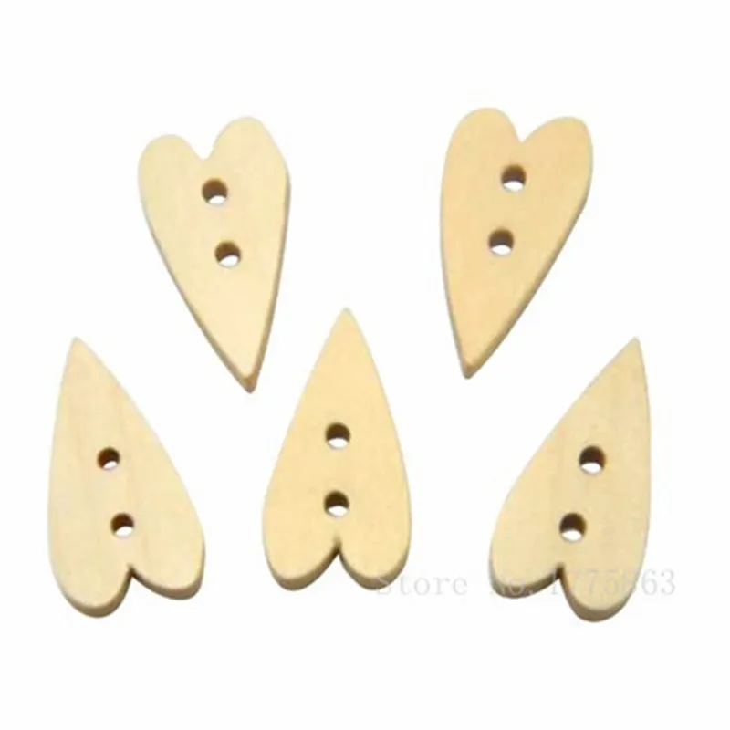 50 Pcs 22 x 12mm Long Heart 2 Holes Wooden Buttons , for Sewing, Scrapbooking Crafts , 7NK70