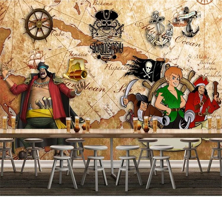 wellyu  Custom wallpaper papel de parede Retro vintage caribbean pirate restaurant ktv bar background wall papier peint