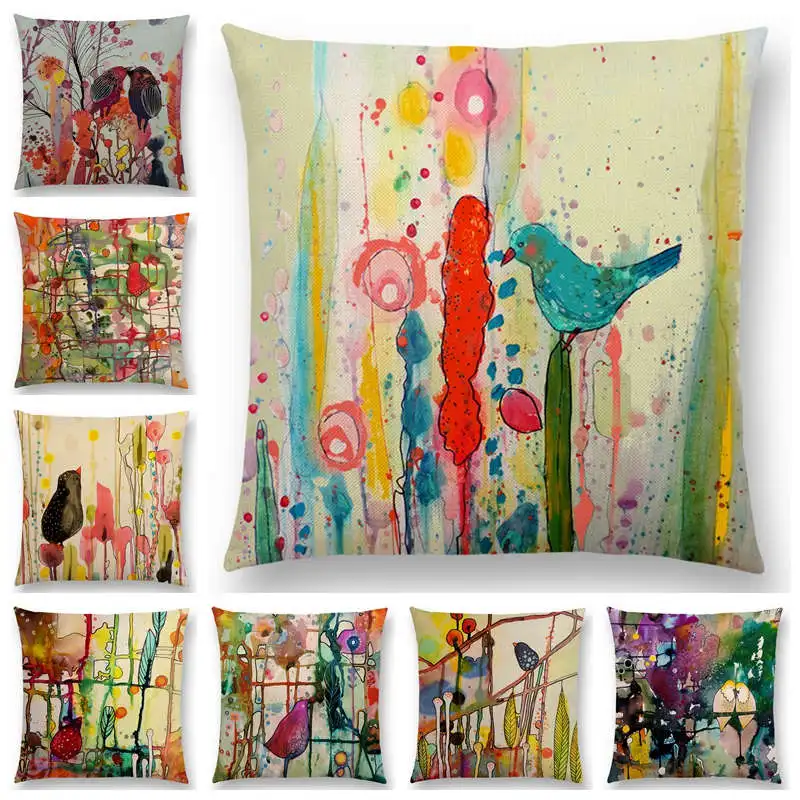 

Newest American style Hand Draw Watercolor Pillowcase Floral&Birds Home Decor Cushion Cover 25 Designs Available