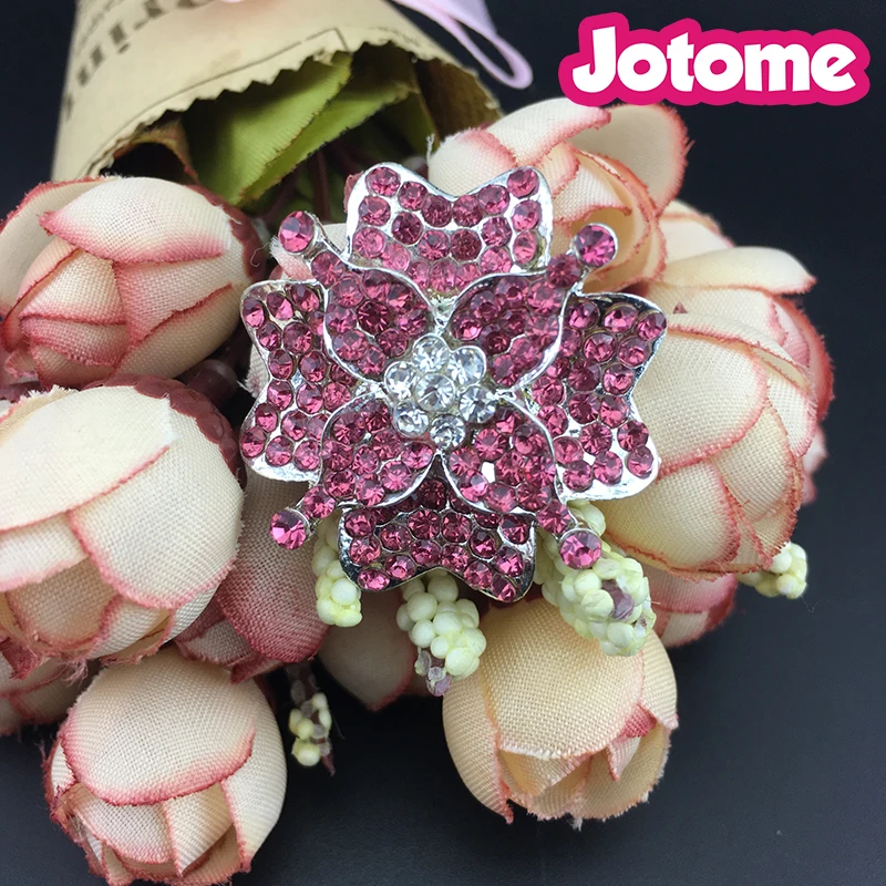 100pcs/lot 30mm  Fashion New Design PIink Crystal Rhinestone Flower flat back/brooch pin for Wedding invitation