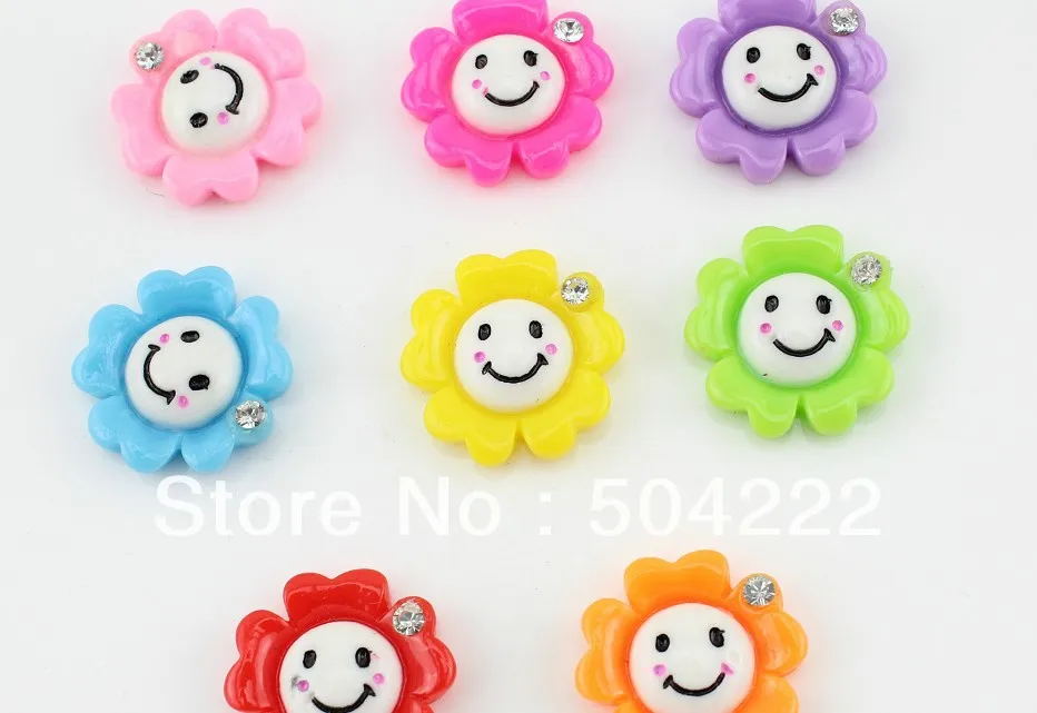 

200pcs Kawaii Resin sunflower with rhinestone flatback cabochons charm for scrapbooking, earing pendants 21mm