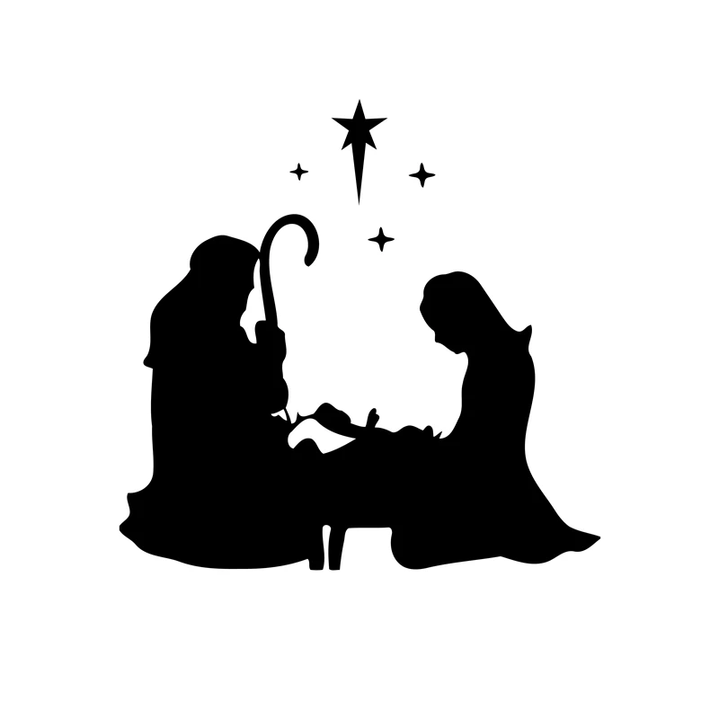 Mary & Joseph kneeling with Manger and stars Vinyl Decal Sticker Home Christmas Holiday Decoration