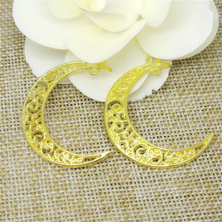 High Quality 20 Pieces/Lot 41mm*30mm Metal Delicate Hollow Out Moon Charm Pendant For Jewelry Making (6 colors)