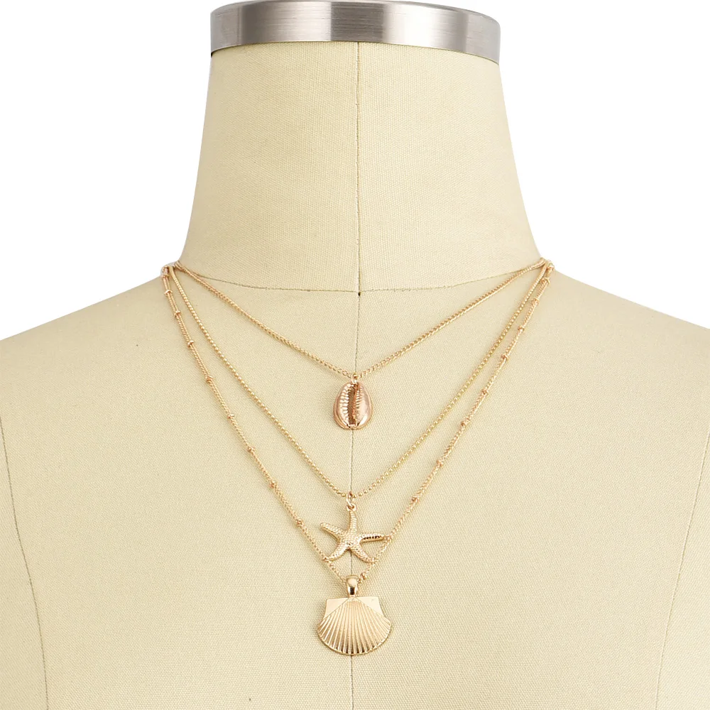 Vintage rozgwiazda wielowarstwowe naszyjniki dla kobiet dziewczyna złoty kolor plaża styl Choker długi naszyjnik 2019 biżuteria BOHO — zdjęcie 3