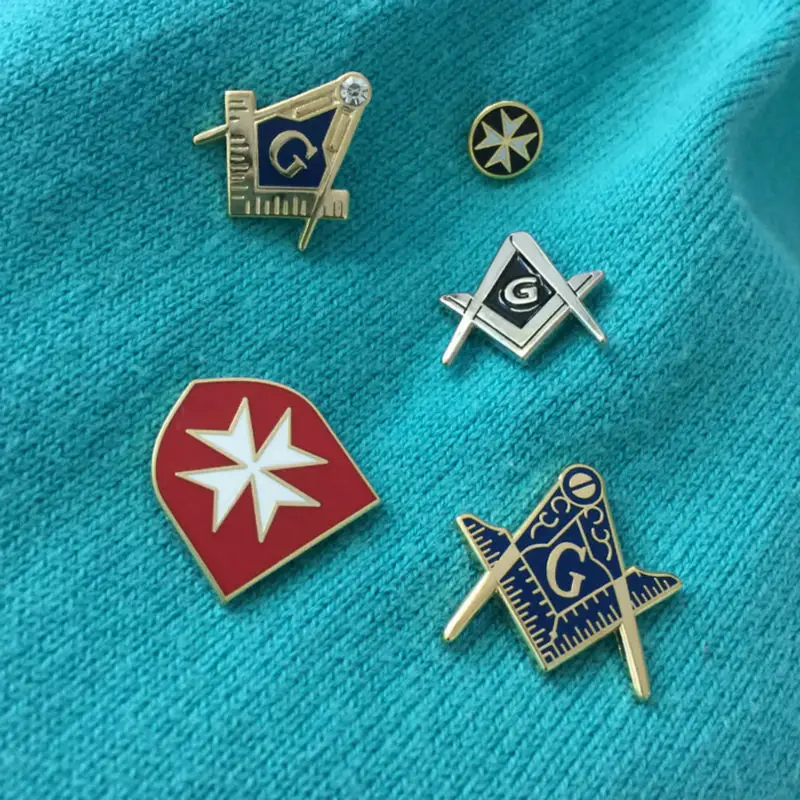 10pcs Masonic Maltese Cross Crusader Free Masons Order Knight Shield with Cross Lapel Pin Square and Compass G Pins Badge