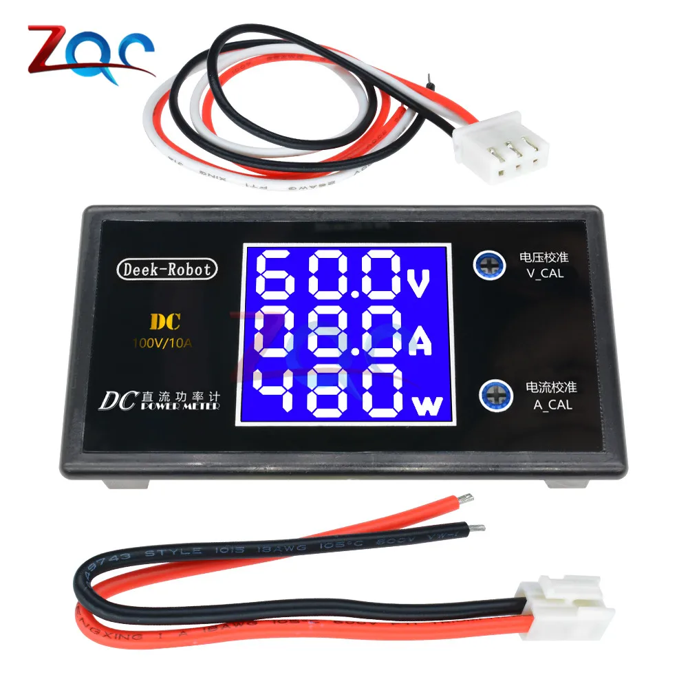 LCD Digital Display Voltmeter Ammeter Power Meter DC 0 -12V 24V 36V 500V 10A 1000W Voltage Current Power Detector Tester w/ Wire