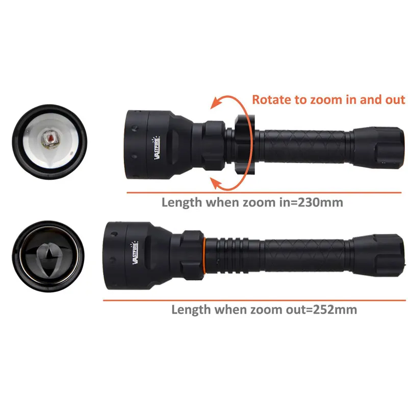 XP-E2 Zoomable Tactical Hunting Flashlight 500 Yards 55mm Lens UF-1405 Airsoft pistol Handgun Rifle Torch Weapon Scout light