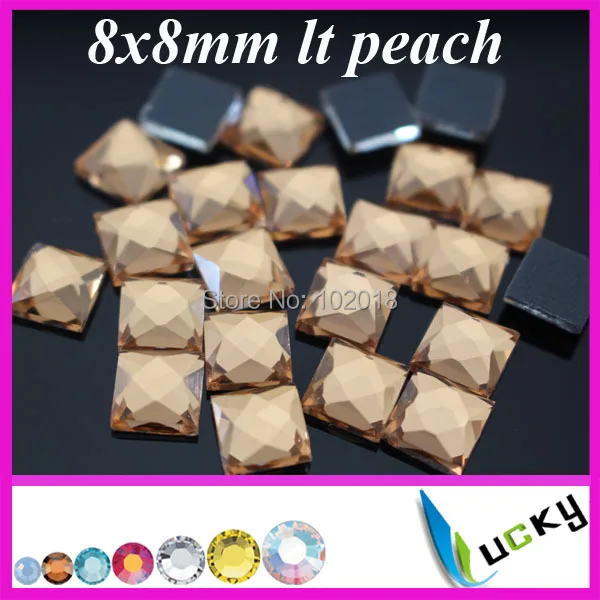 Free shipping 2014 new design mirror hotfix strass!288pcs 6x6mm square shape lt peach color hot-fix crystal rhinestones