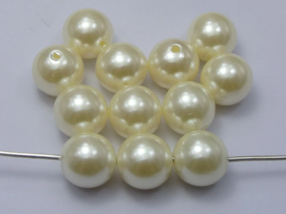 

25 Pcs 16mm Plastic Faux Pearl Round Beads Ivory Imitation Pearl