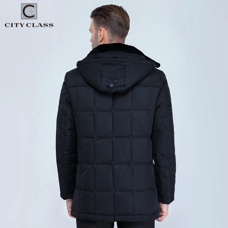 CITY CLASS Business New Men Fashion Jackets Coats Long Casual BioDown Removable Fur Collar Men Winter Thick Jacket Parkas 13291