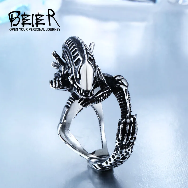 Beier Stainless Steel 3D Alien Predator Finger Gold color Rings For Men Gothic Style Movie Unique Hot sell Jewerly Gift BR8-358