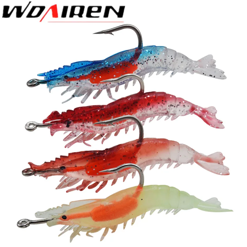 

4Pcs 5.5cm 2.8g Glow Soft Shrimp Fishing Jigs Lure Artificial Baits With Lead Weights Sinker Pesca Fishing Lures Wobblers WD-161