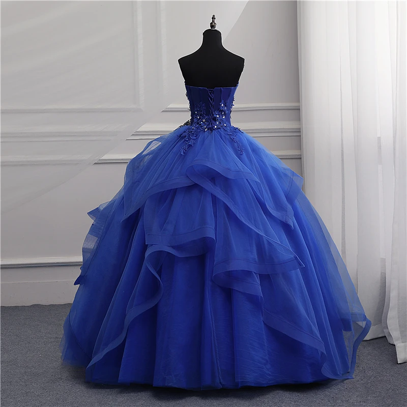 จริงวิดีโอชุดราตรีอย่างเป็นทางการ Ball Gown Elegant Blue สีขาวไม่มีที่สิ้นสุด Princess ชุดราตรีสำหรับ Party ออกแบบใหม่