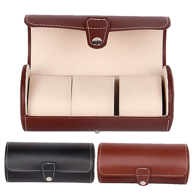 

3 Grid Black / Brown PU Leather Watch Box Wrist Watch Display Holder Case Jewelry Storage Organizer Bracelet Display Stand