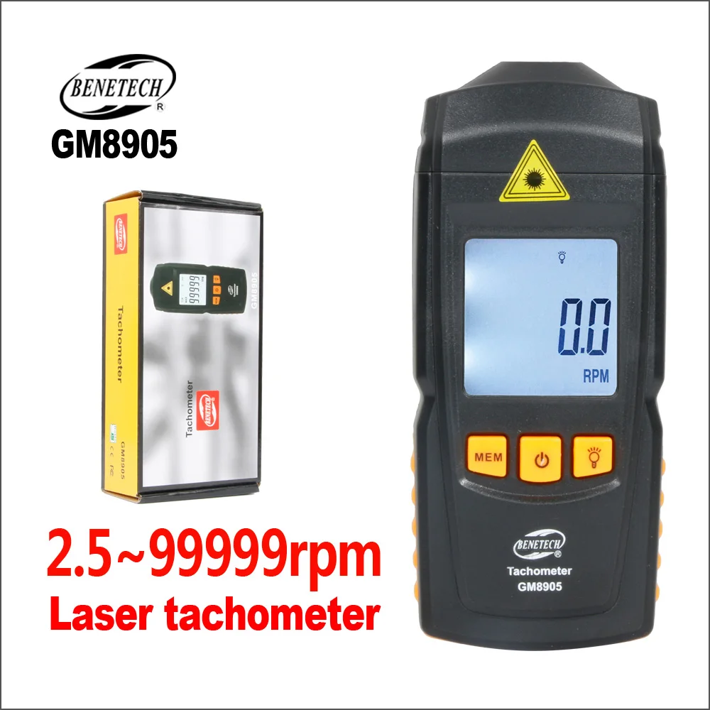 BENETECH Auto Tachometer Handheld Digital Electronic Mini Laser Tachometer Rpm Portabel GM8905 2.5-99999rpm Laser Tachometers