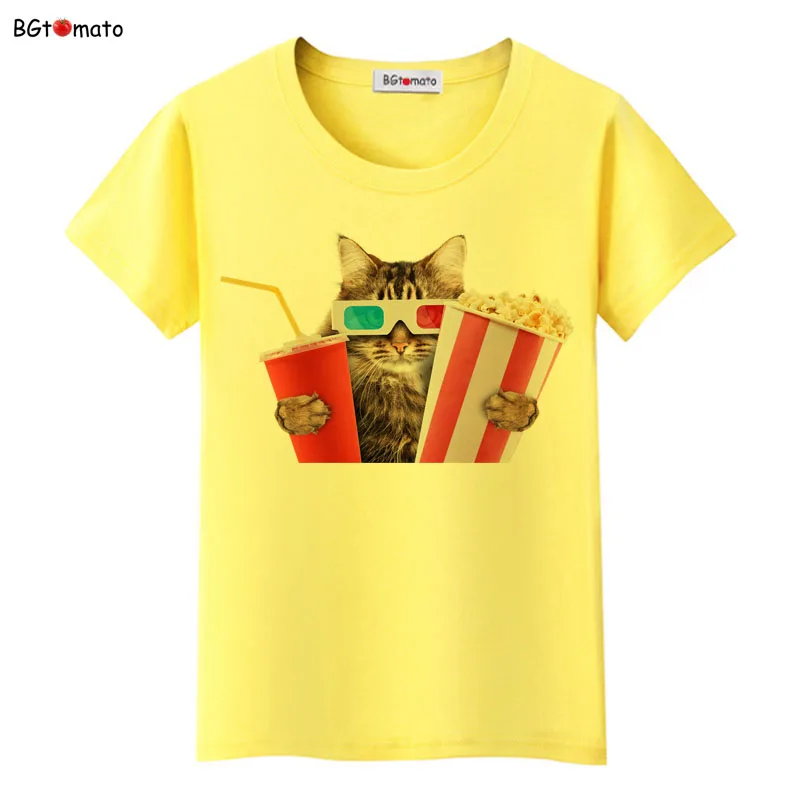 

Coke popcorn Fashion Cat t shirts for women funny animal family pets shirts Good quality brand casual tops tees