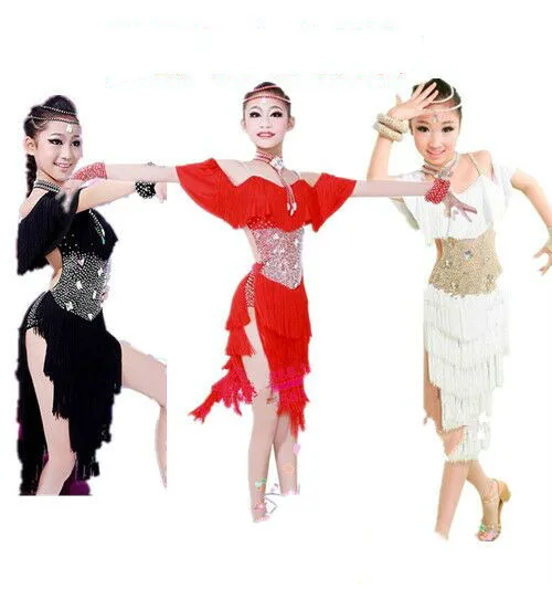 

New children's Latin dance clothing sequins tassel skirt children's girls Latin test grading professional costumes